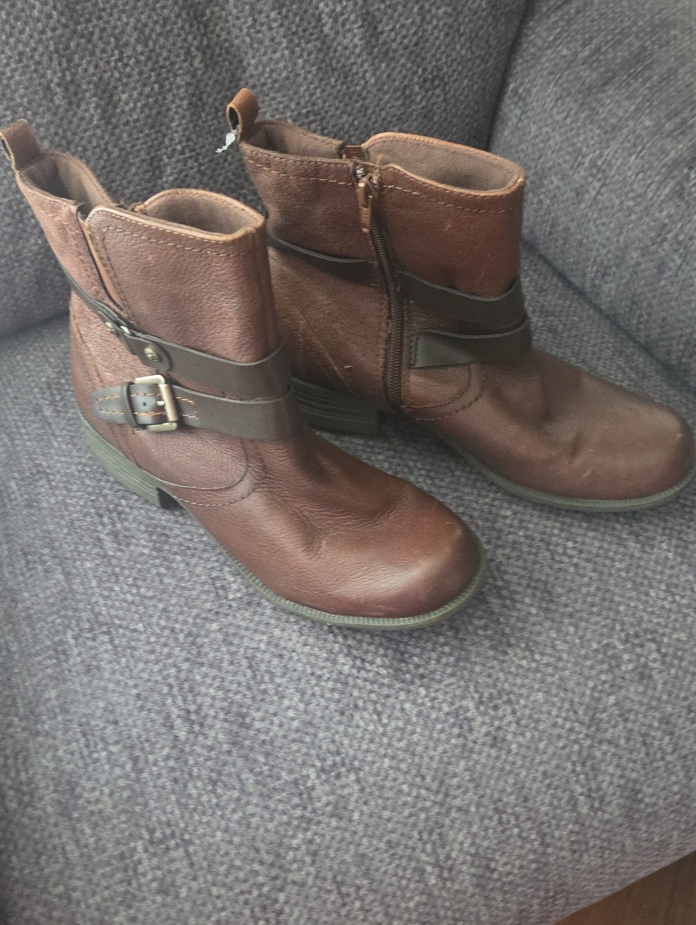 Earth Origins Dark Brown Leather Ankle Boots with Buckle Strap